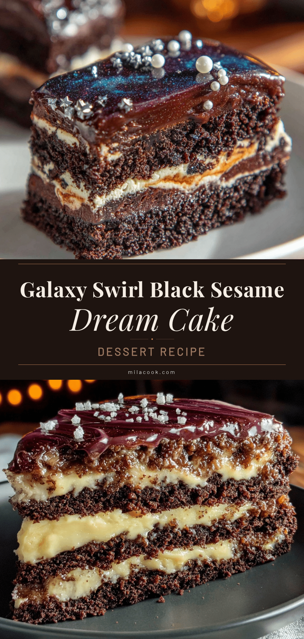 galaxy swirl black sesame layer cake recipe