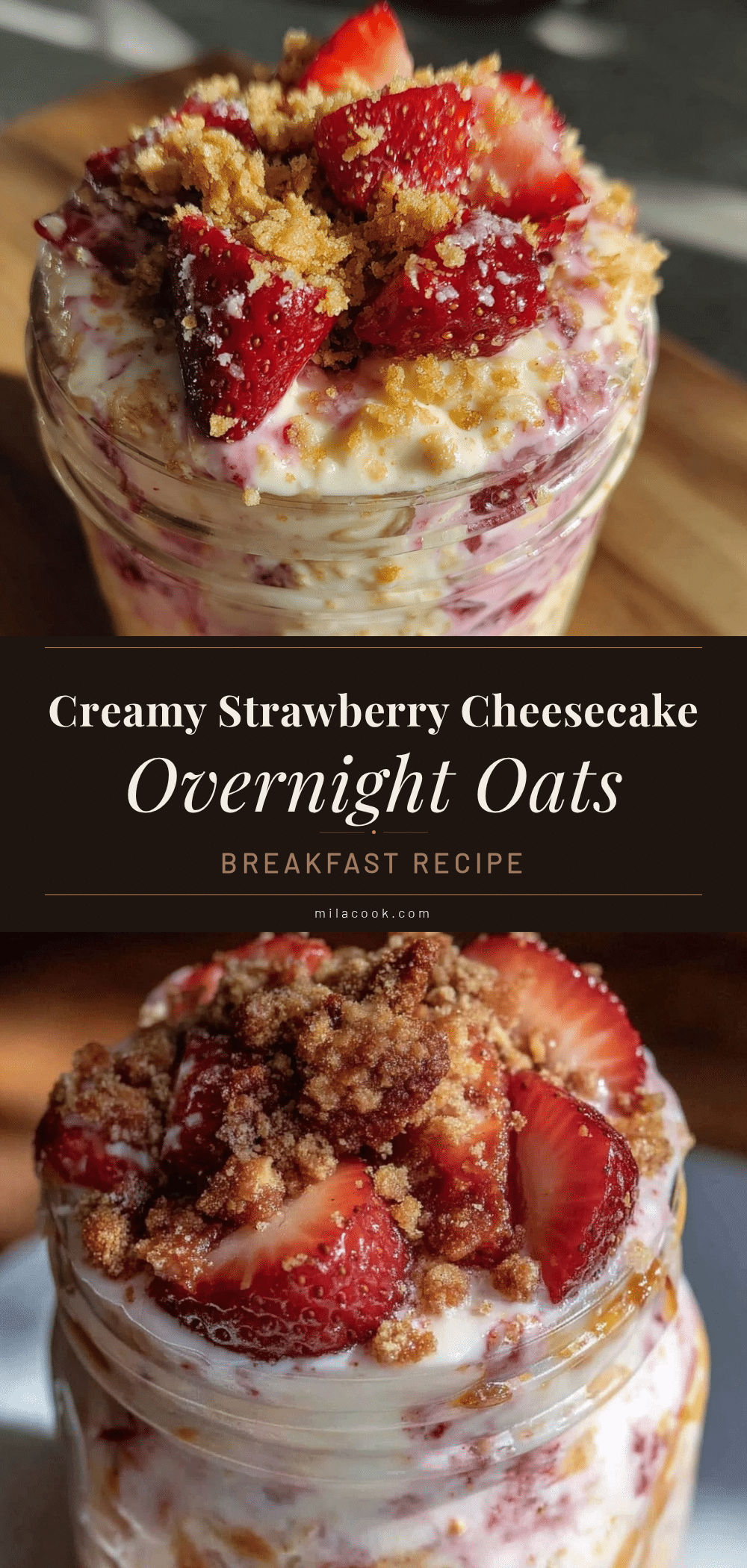 creamy strawberry cheesecake overnight steel cut oats recipe