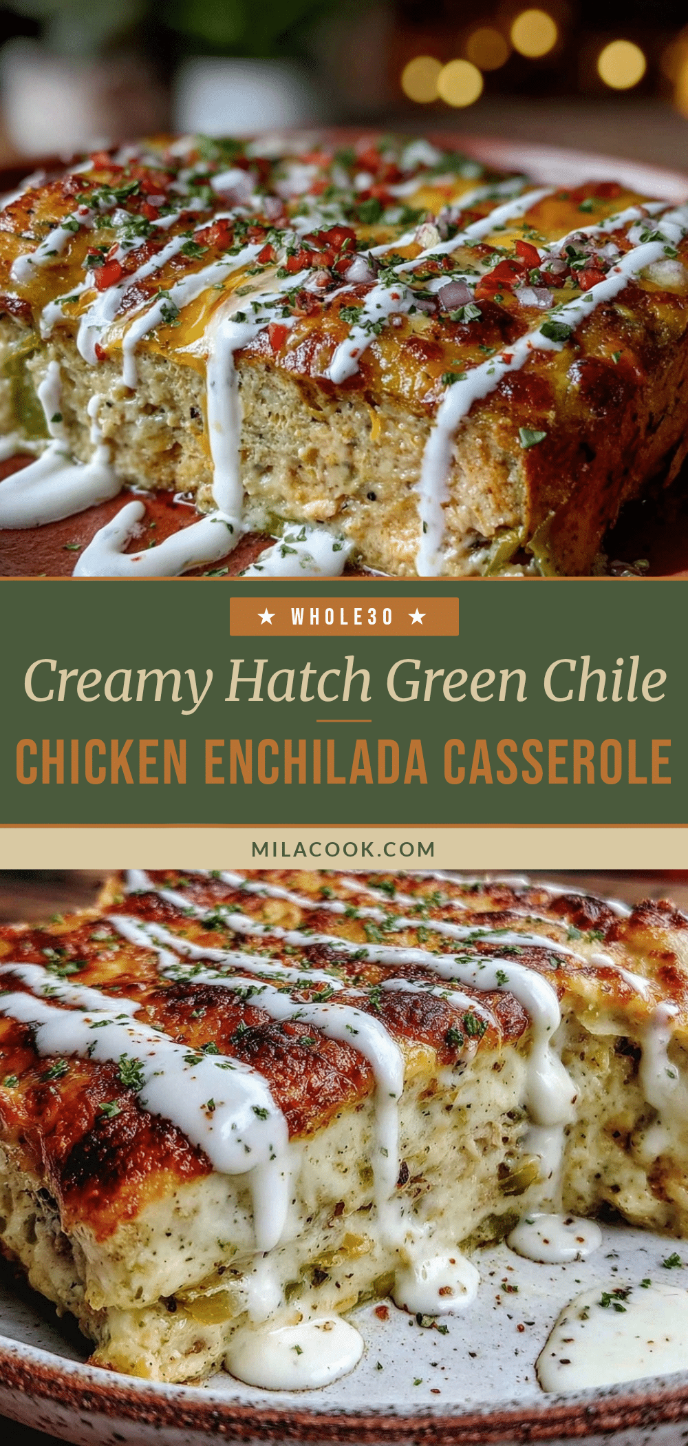 creamy Hatch green chile chicken enchilada casserole recipe