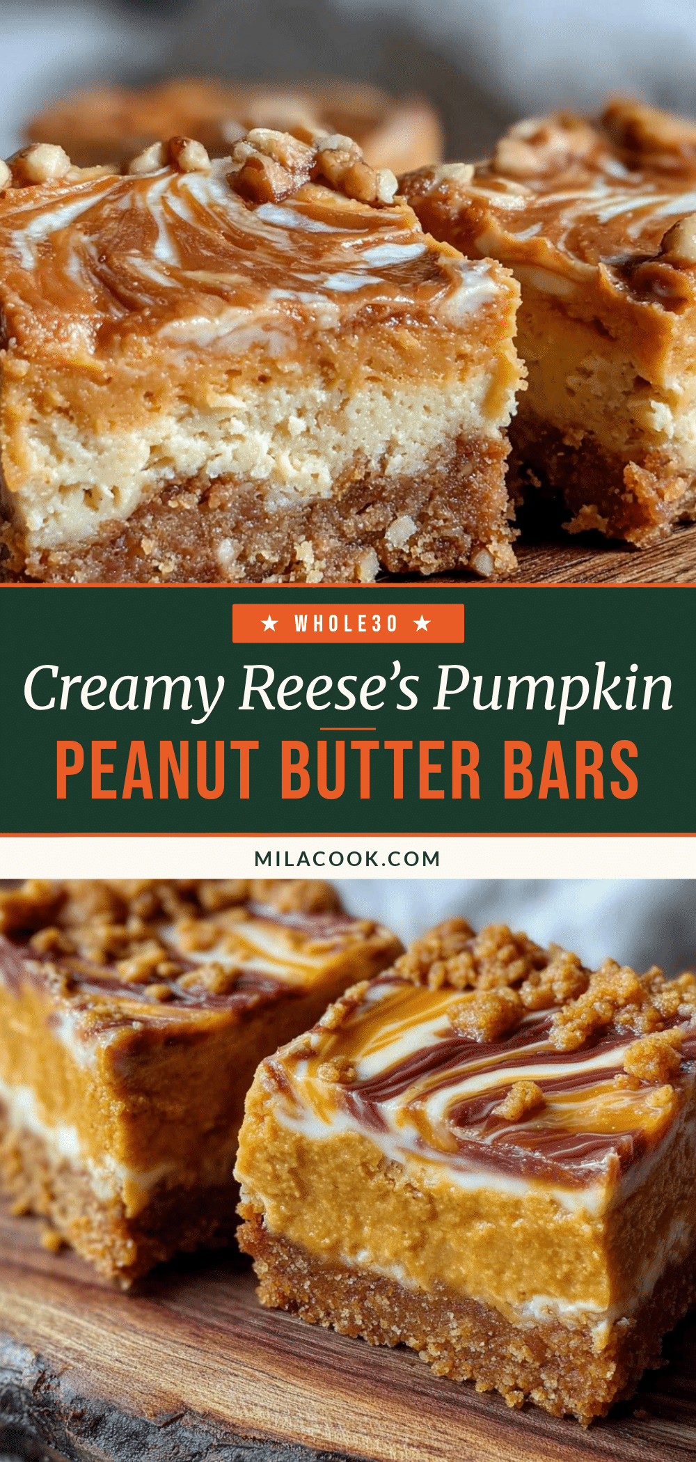 Creamy Reese’s Pumpkin Peanut Butter Cheesecake Bars recipe
