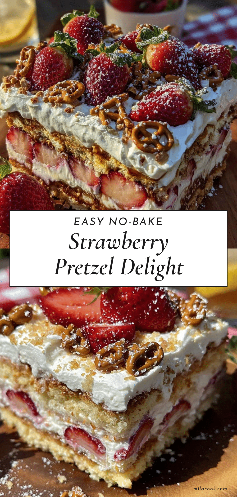 Easy No-Bake Strawberry Pretzel Icebox Cake recipe