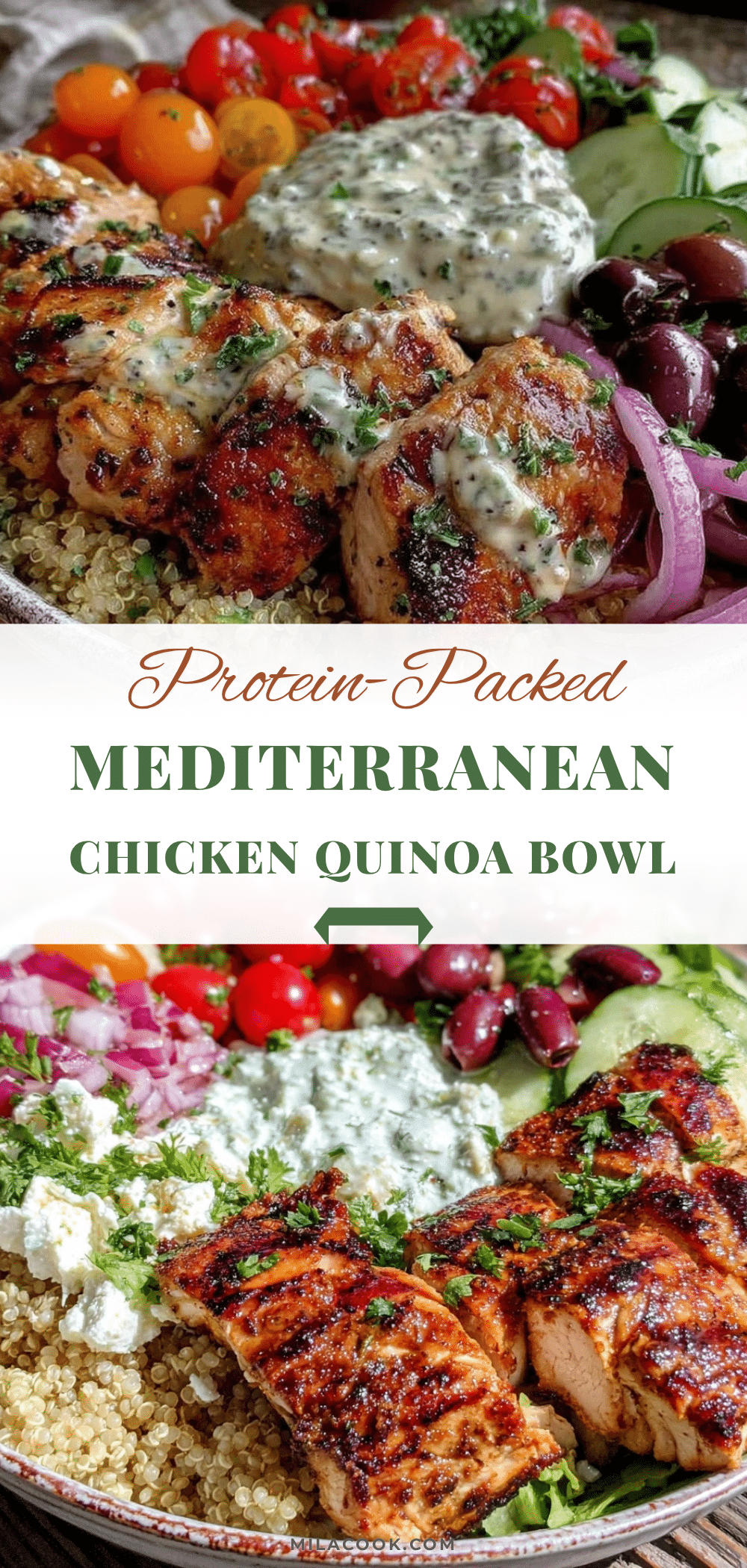 healthy high-protein grilled chicken and quinoa mediterranean power bowl recipe
