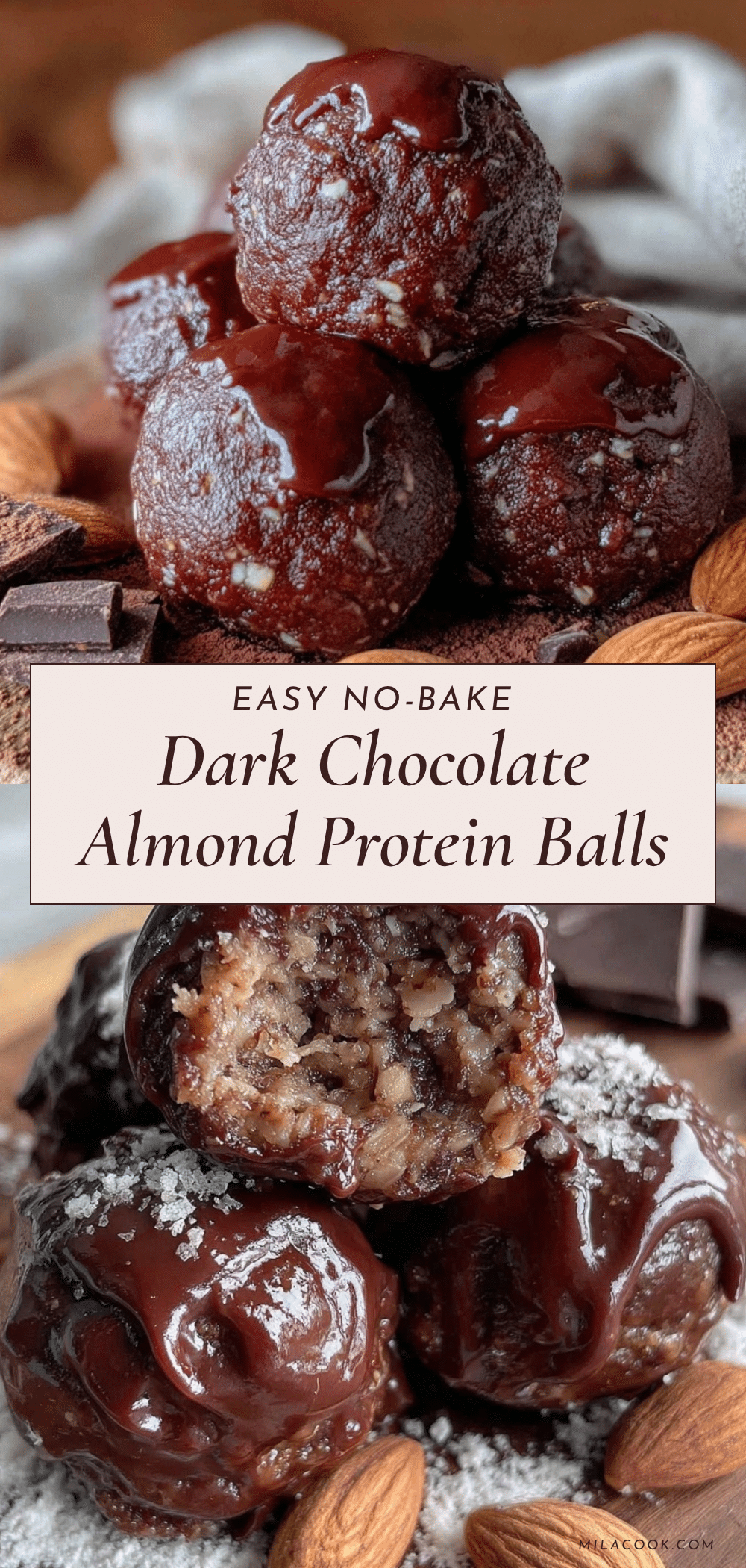no bake dark chocolate almond butter protein balls recipe