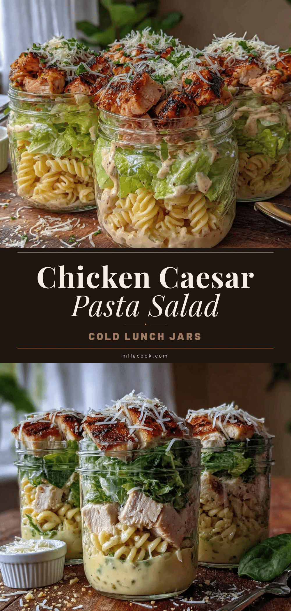 chicken caesar pasta salad jars recipe
