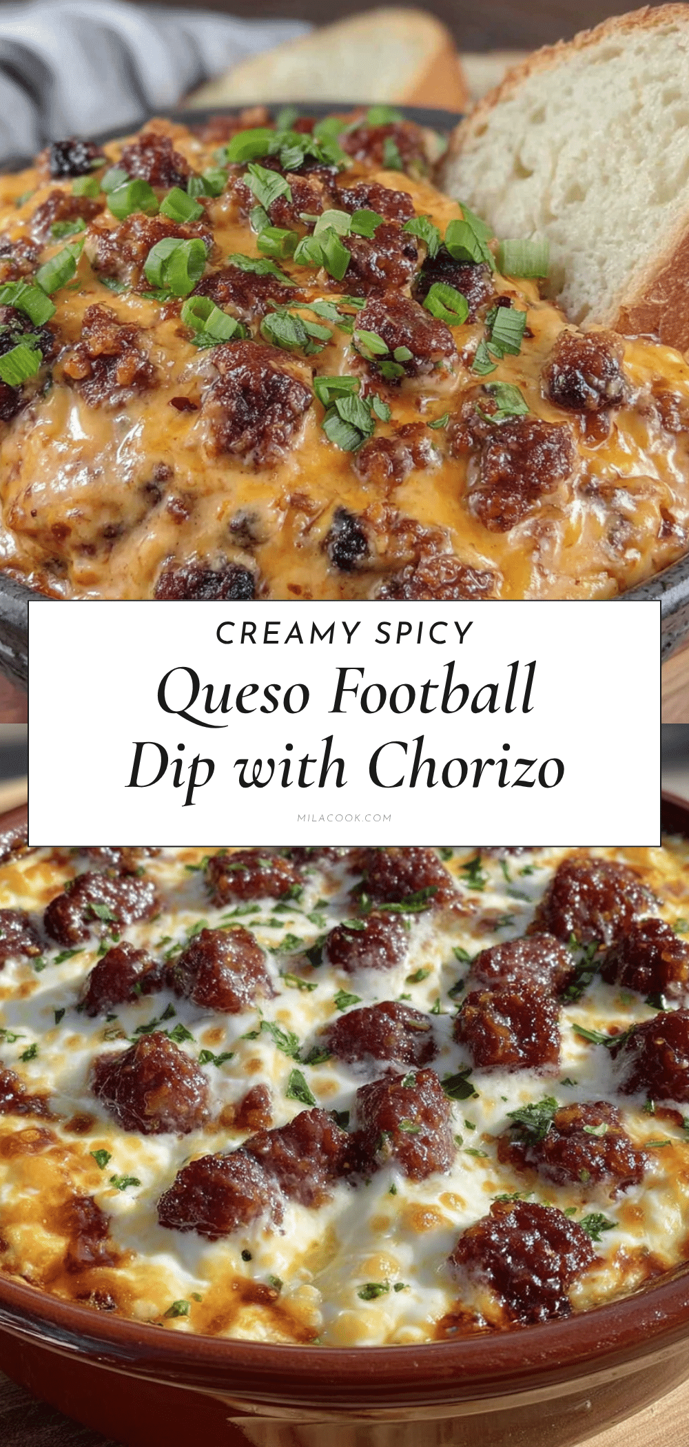 creamy spicy queso football dip with chorizo recipe
