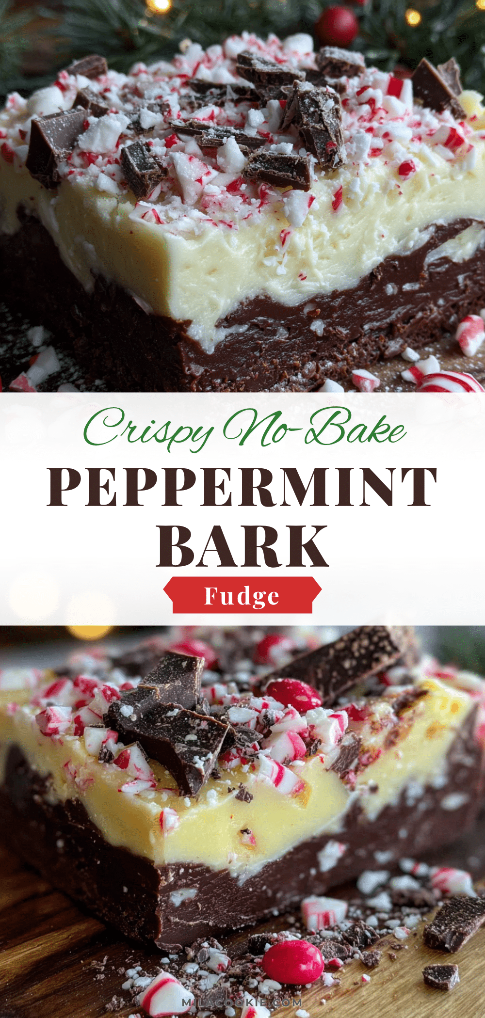 crispy no-bake peppermint bark fudge recipe