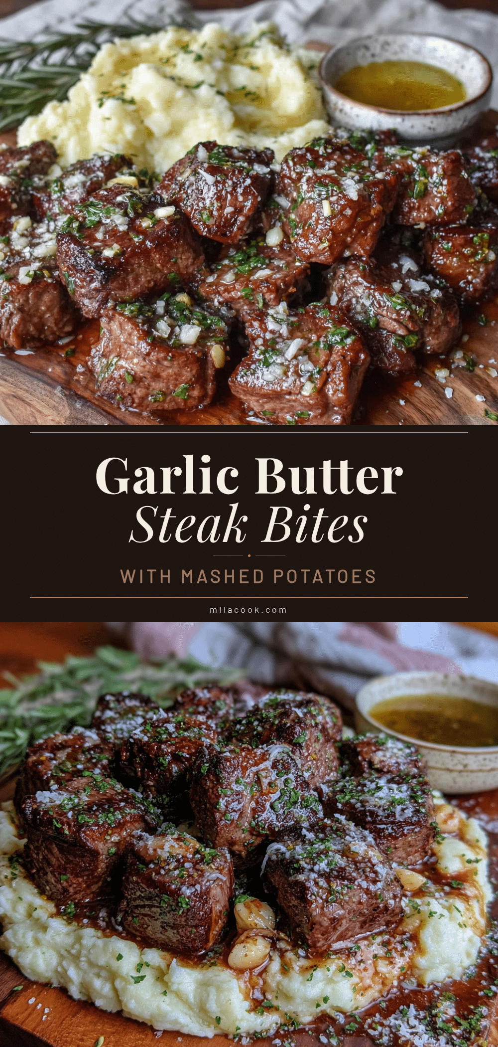 garlic butter steak bites with mashed potatoes recipe